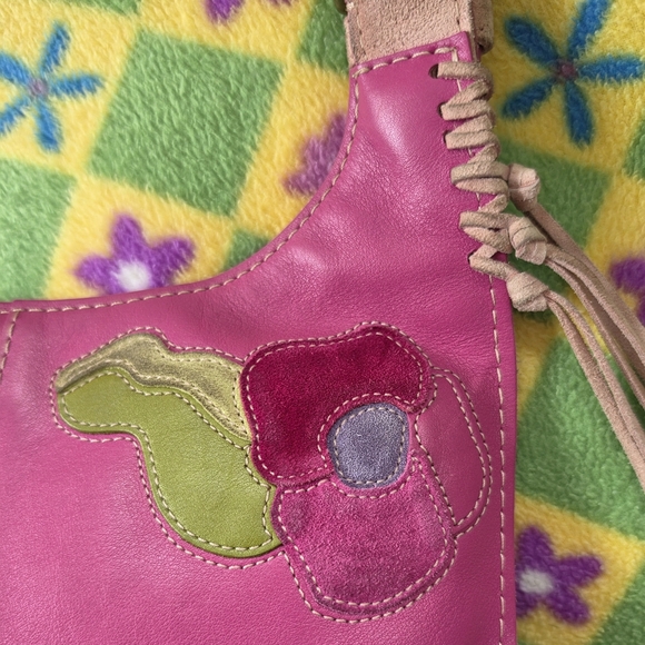 Coach Y2K Suede Fringed Poppy for Peace Pink Hippie Crossbody Hobo Bag - Picture 9 of 16